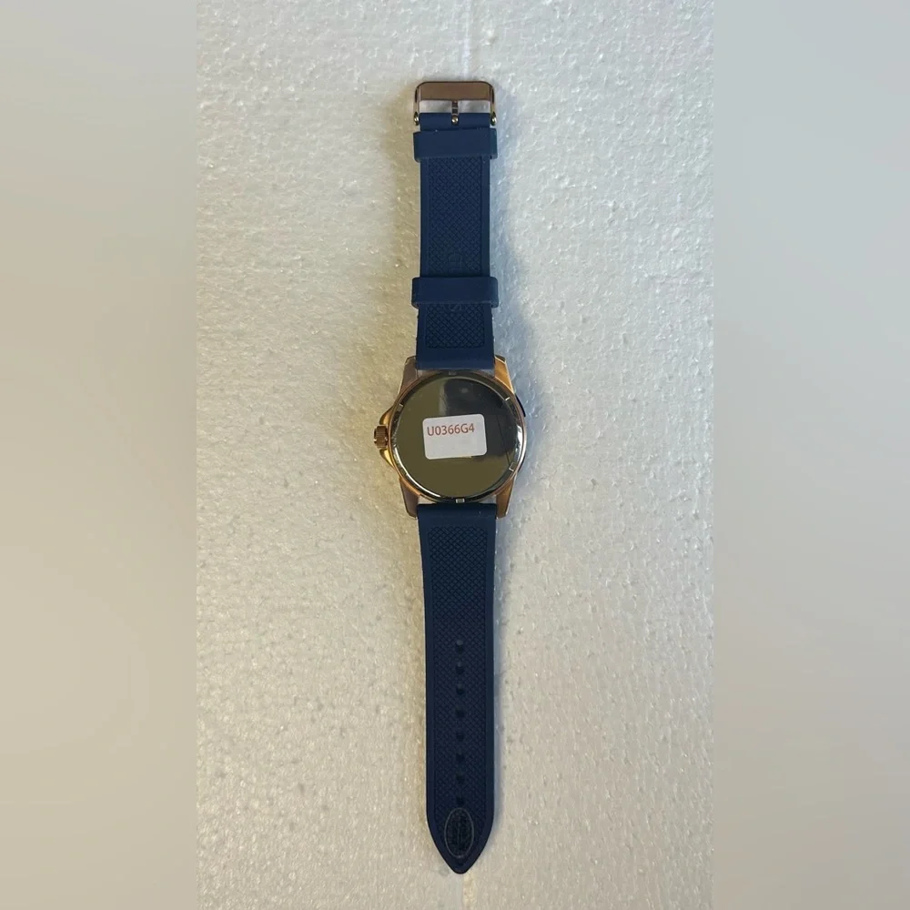 Guess Rose Gold Stainless Steel Blue Silicone Strap‎ Men Watch W0366G4